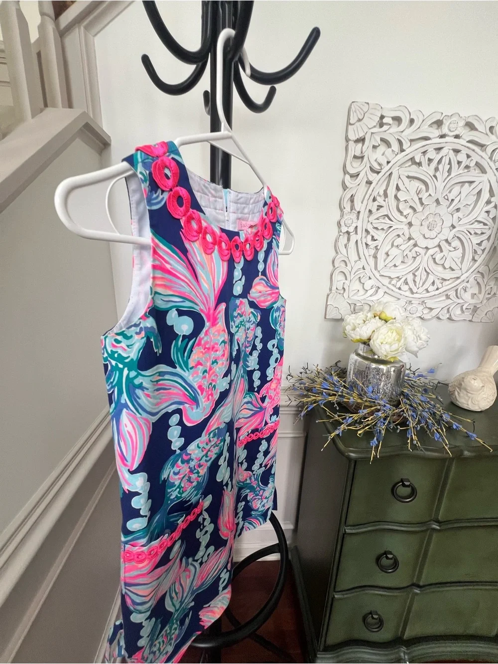 Lilly Pulitzer Navy Tank Dress with Pink & Aqua Floral Trim